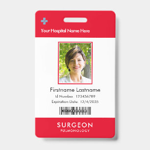 Modern Red Name Tag Badges with Logo and Barcode
