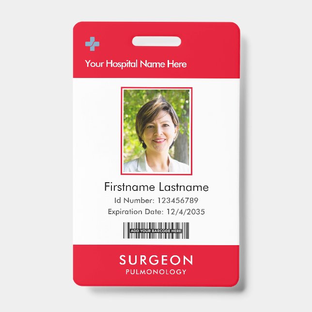 Modern Red Name Tag Badges with Logo and Barcode (Front)