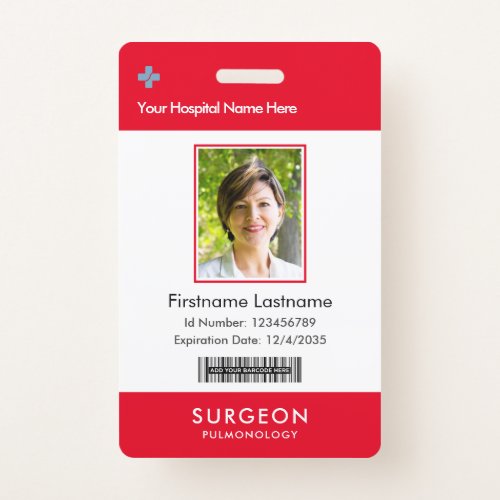 Modern Red Name Tag Badges with Logo and Barcode