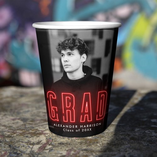 Modern Red Neon Graduation Paper Cups