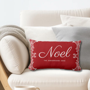 Modern Red Noel Christmas Personalized Lumbar Pillow