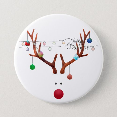 Modern Red Nosed Reindeer Colorful Lights Button