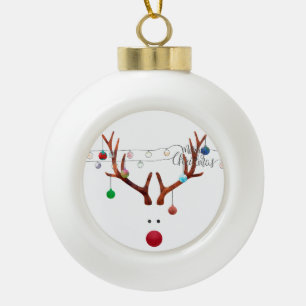 Modern Red Nosed Reindeer Colorful Lights Ceramic Ball Christmas Ornament