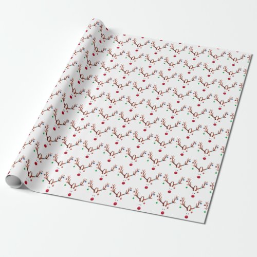 Modern Red Nosed Reindeer Colorful Lights Wrapping Paper
