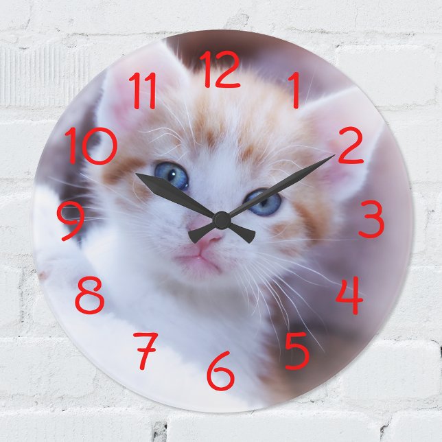 Modern Red Numbers for Your Photo Large Clock (Creator Uploaded)