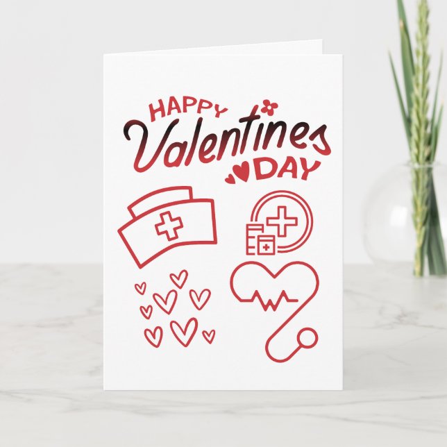Modern Red Nurse Valentines Day Holiday Card (Front)