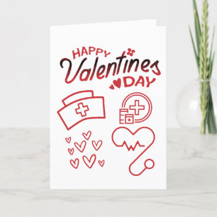 Modern Red Nurse Valentines Day Holiday Card