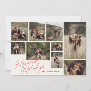 Modern red & off white Christmas 9 Photo Happiest Holiday Card