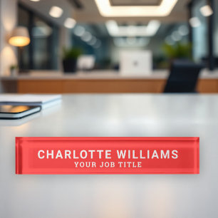 Modern Red Office Employee Desk Name Plate