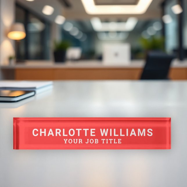 Modern Red Office Employee Desk Name Plate (Creator Uploaded)