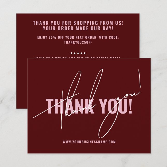Modern red packaging insert thank you card (Front/Back)