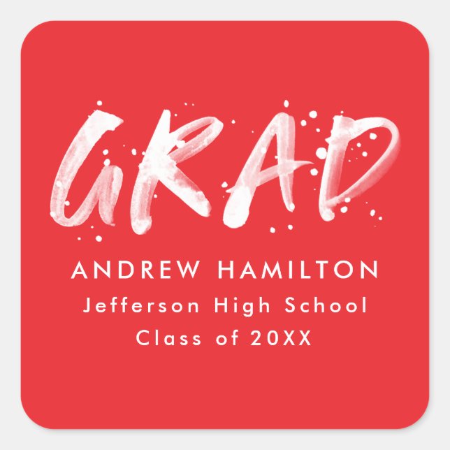 Modern Red Paint Splatter Graduation Square Sticker (Front)