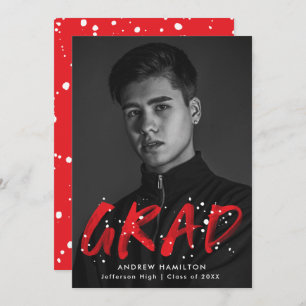 Modern Red Paint Splatter Photo Graduation Party Invitation