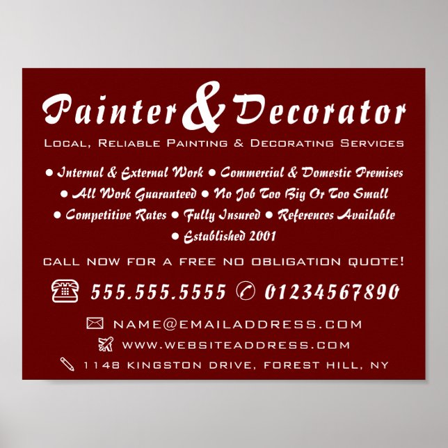 Modern Red Painter & Decorator Poster (Front)