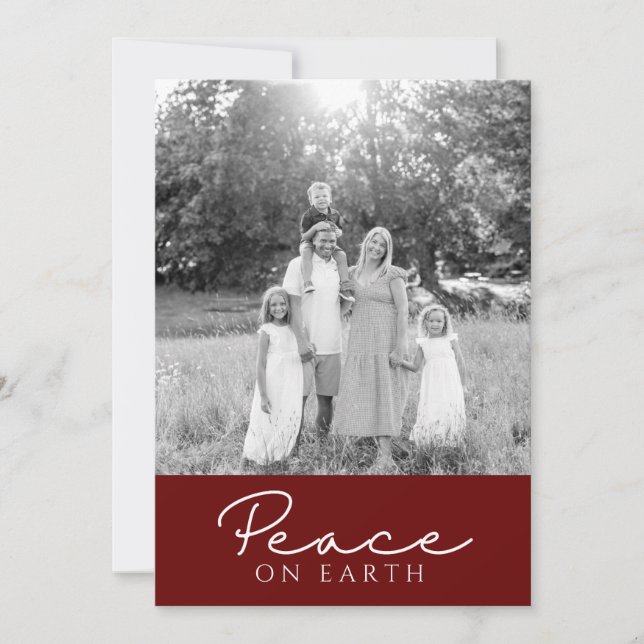 modern red 'peace on earth' holiday card (Front)