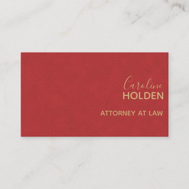Modern Red Pebbled Leather Texture Professional Business Card (Front)