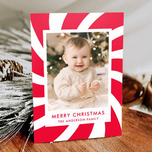 Modern Red Peppermint Swirl Christmas Letterpress Photo Cards