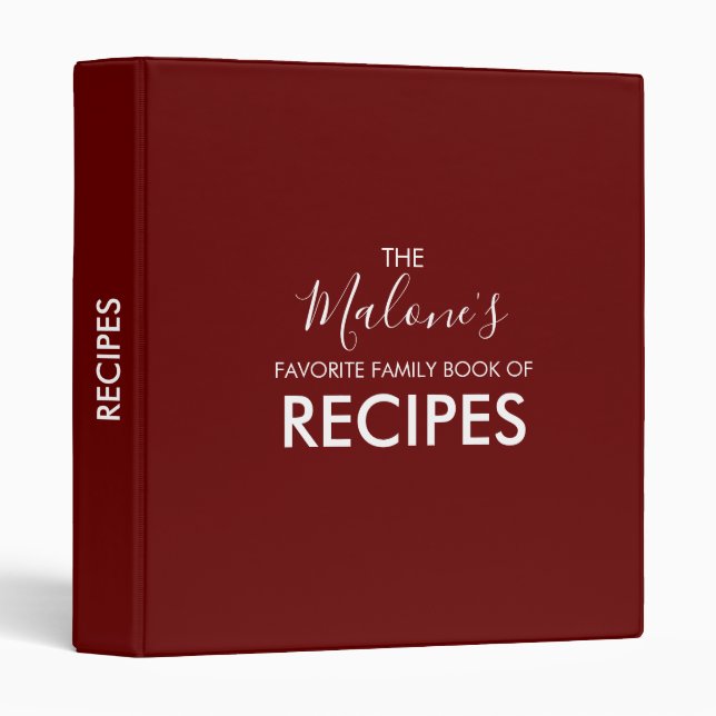 Modern Red Personalized Recipe Binder (Front/Spine)