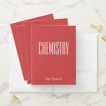 Modern Red Personalized School Subject Chemistry Pocket Folder<br><div class="desc">Keep your class notes and assignments organized in style with this customizable red chemistry folder. Featuring bold, modern typography and a personalized name option, this folder is perfect for students looking to add a sleek, academic touch to their school supplies. Whether you're a high school or college student, this folder...</div>