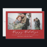 Modern red photo collage christmas script holiday card<br><div class="desc">A beautiful multi photo Christmas card,  perfect for sending holiday wishes to family and friends. A elegant minimal design with stunning script happy holidays text. Customise the color of the design to personalise your card. Part of a collection.</div>