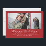 Modern red photo collage christmas script holiday card<br><div class="desc">A beautiful multi photo Christmas card,  perfect for sending holiday wishes to family and friends. A elegant minimal design with stunning script happy holidays text. Customise the color of the design to personalise your card. Part of a collection.</div>