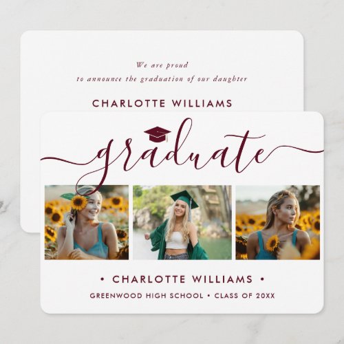 Modern Red Photo Collage Graduation Announcement