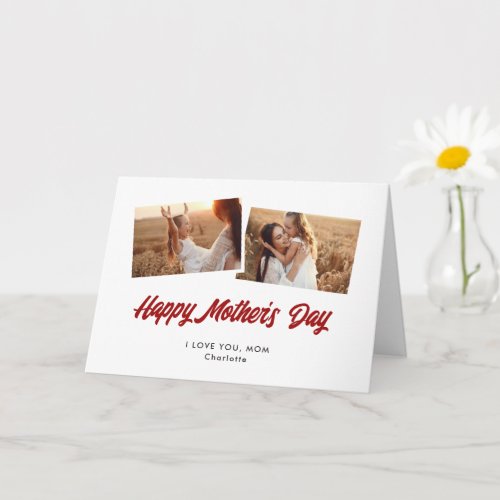 Modern Red Photo Collage Mothers Day Card