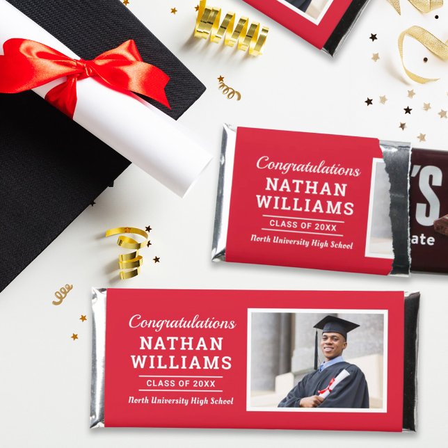 Modern Red Photo Congratulations Grad Hershey Bar Favors (Creator Uploaded)