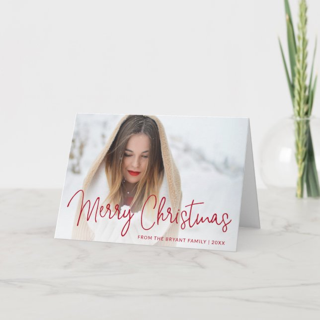 Modern Red Photo Elegant Christmas Holiday Card (Front)