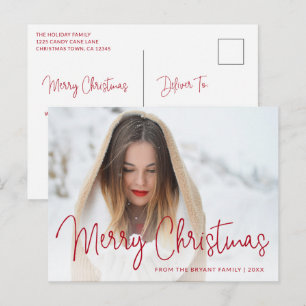 Modern Red Photo Elegant Christmas Holiday Postcard
