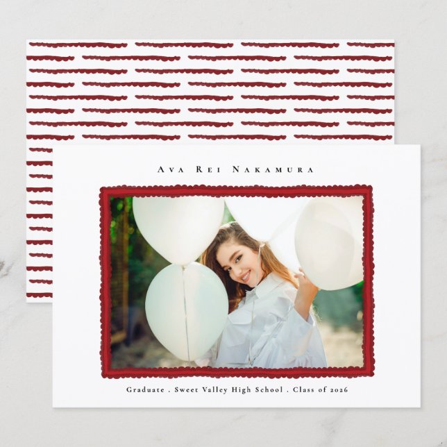 Modern Red Photo Frame Graduation Class of 2026 Announcement (Front/Back)