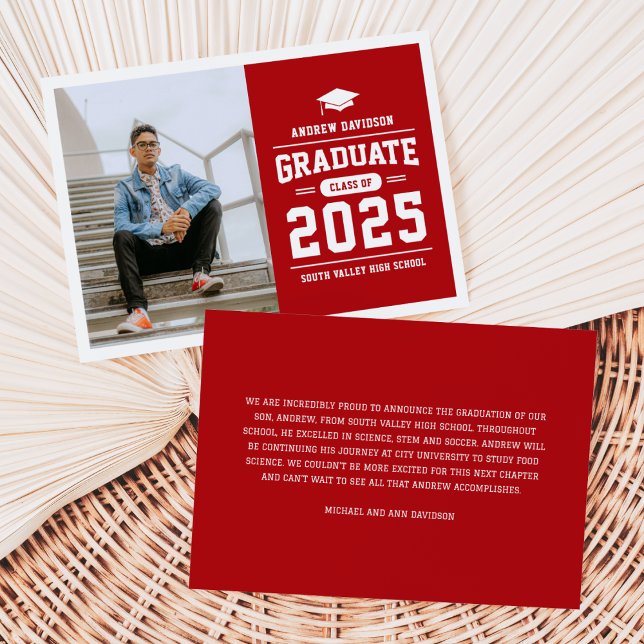 Modern Red Photo Graduation Announcement (Creator Uploaded)