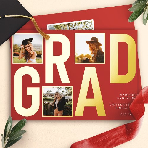 Modern Red Photo Graduation Announcement