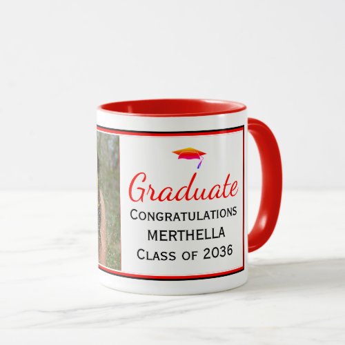 Modern Red Photo Graduation Mug