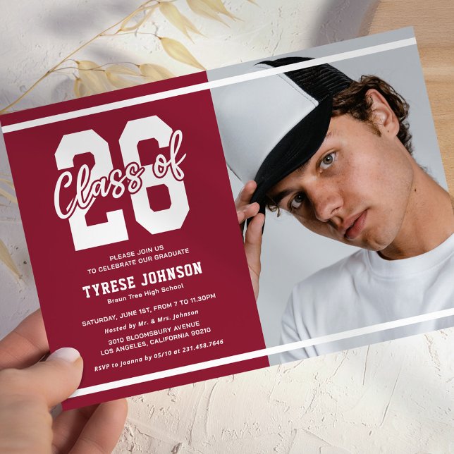 Modern Red Photo Graduation Party Invitation (Creator Uploaded)