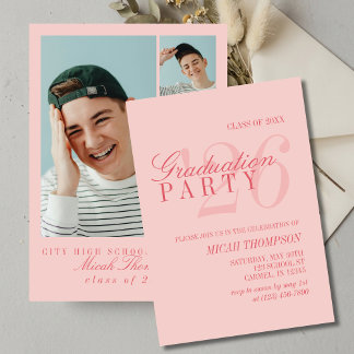 Modern Red Photo Graduation Party Invitation
