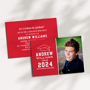 Modern Red Photo Graduation Party Invitation