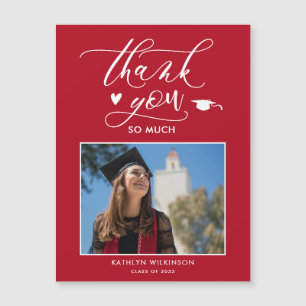 Modern Red Photo Minimalist Graduation Thank You