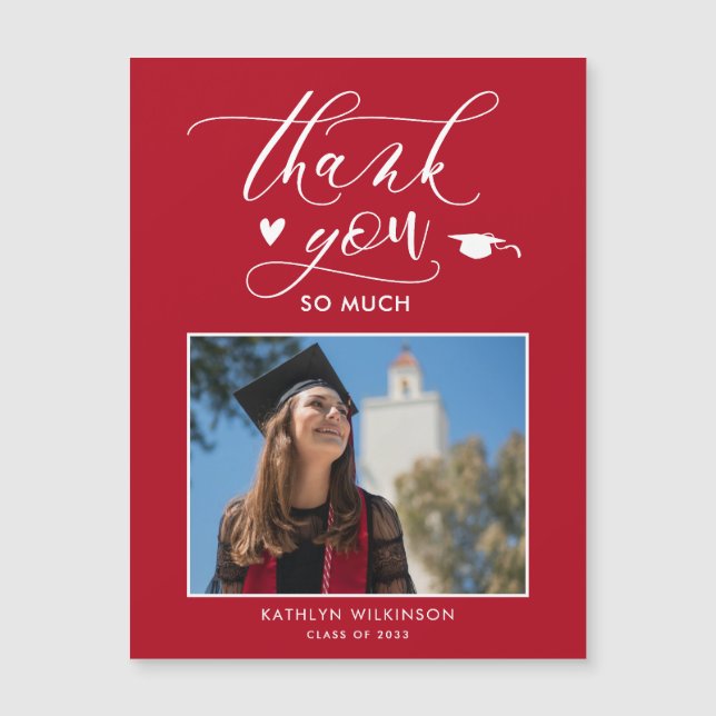 Modern Red Photo Minimalist Graduation Thank You (Front)