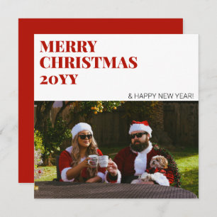 Modern Red Photo Simple Minimalist Merry Christmas Holiday Card