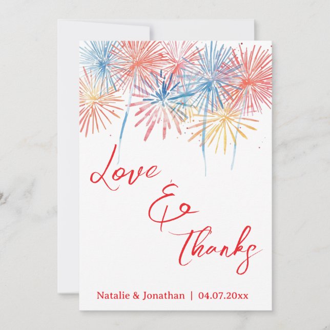 Modern Red  Photo Wedding Thank You Card W Note (Front)
