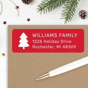 Modern Red Pine Tree Christmas Family Address Label