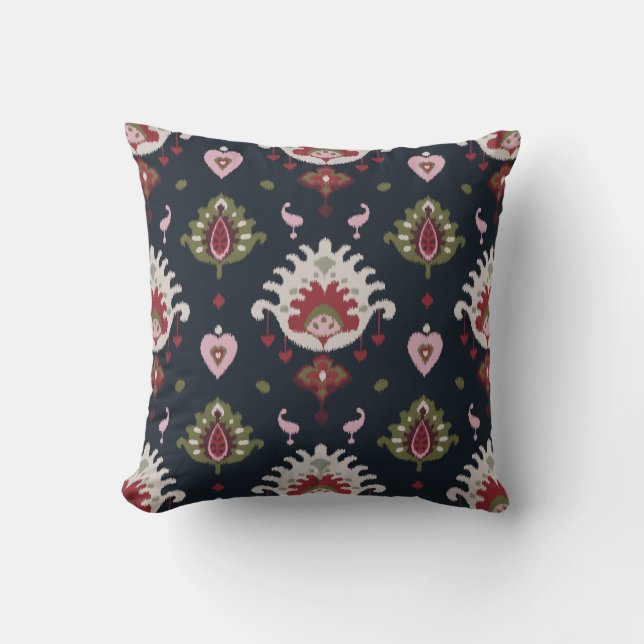 Modern red pink black girly ikat tribal pattern throw pillow (Front)