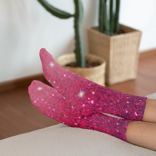 Modern Red  Pink Glitter Sparkles Gift Socks