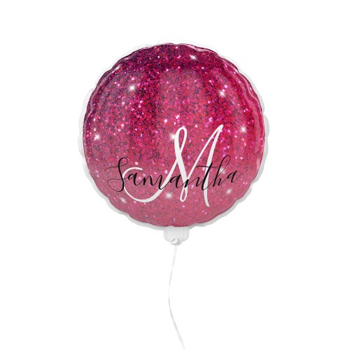 Modern Red  Pink Glitter Sparkles Name Balloon