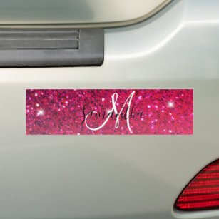 Modern Red & Pink Glitter Sparkles Name Bumper Sticker