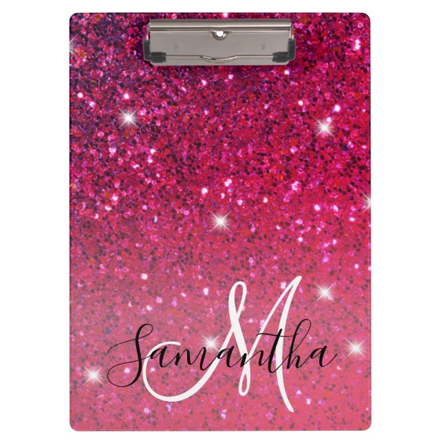 Modern Red & Pink Glitter Sparkles Name Clipboard (Front)