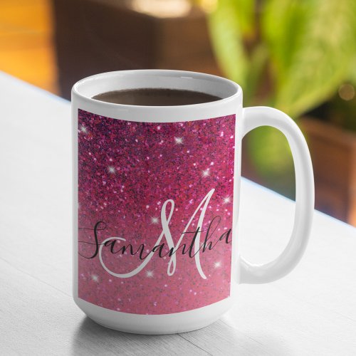 Modern Red  Pink Glitter Sparkles Name Coffee Mug