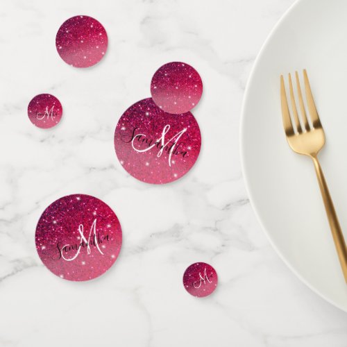 Modern Red  Pink Glitter Sparkles Name Confetti