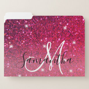 Modern Red & Pink Glitter Sparkles Name File Folder